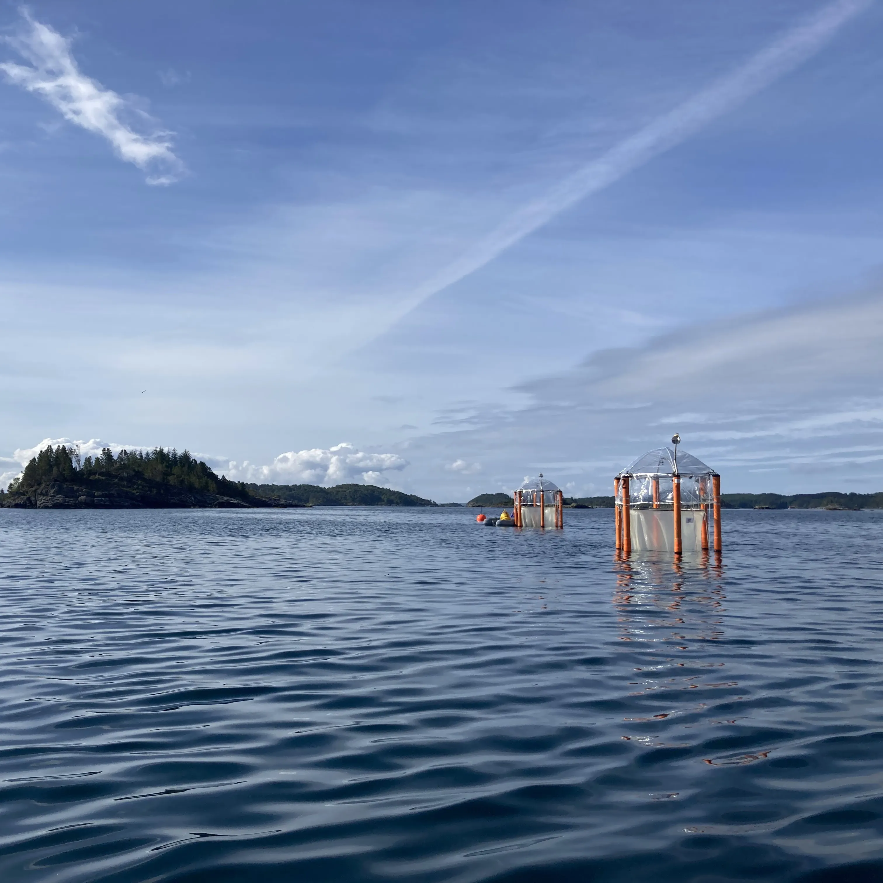 A photograph of marine carbon dioxide removal mesocosm experiments. By Sara Nawaz.