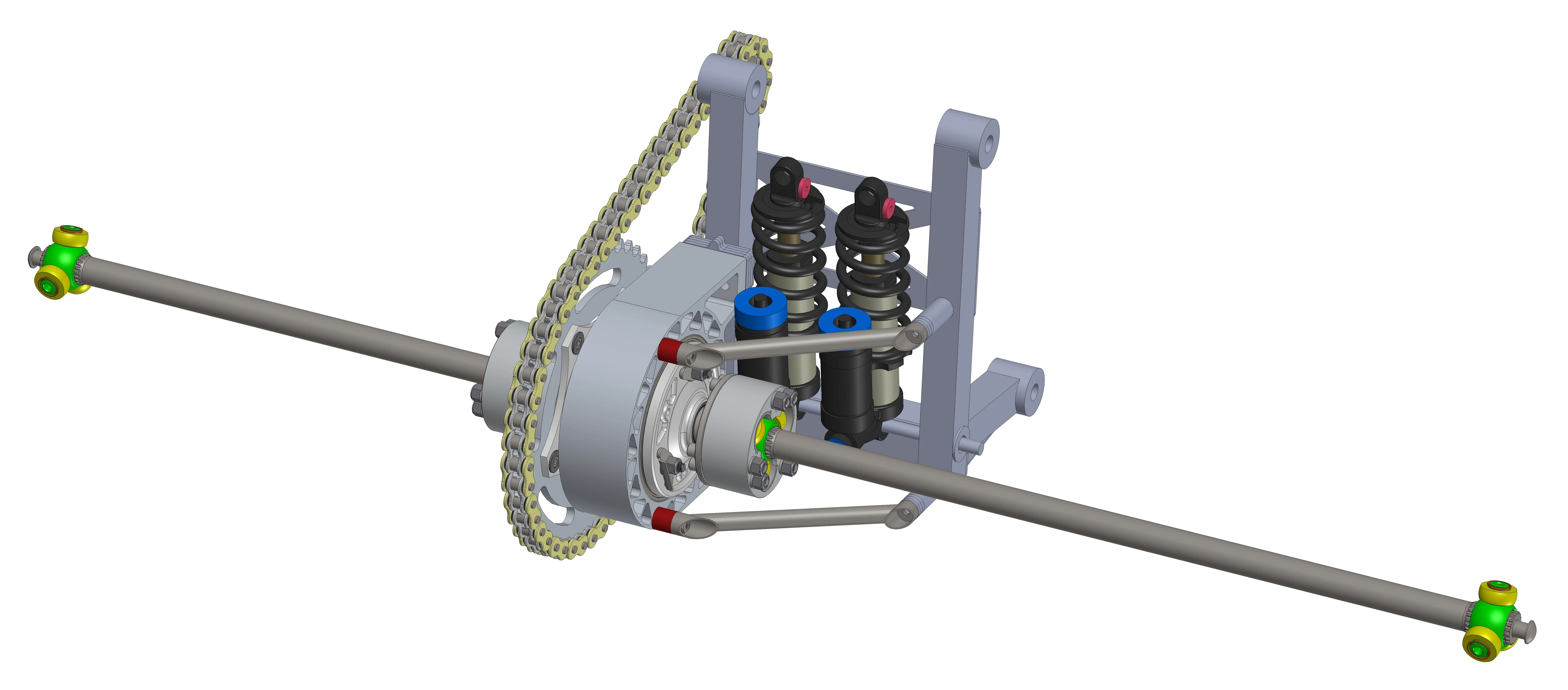 A CAD render of the improved drivetrain. By Devin Todd.