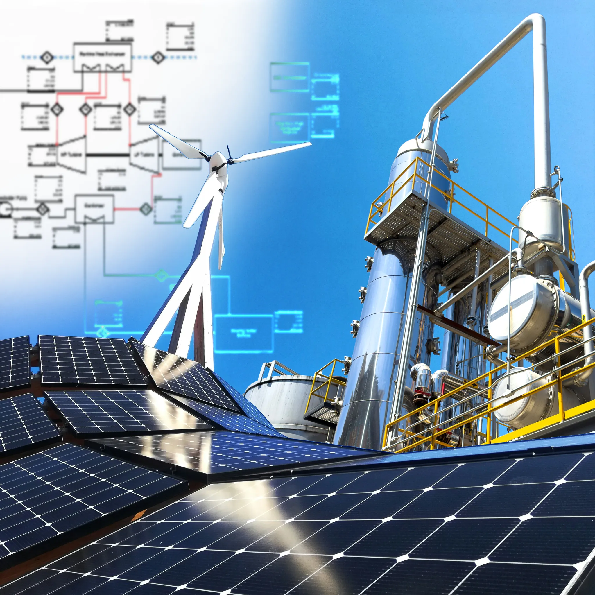 A collage representing cleantech R&D. Image adapted from the work of Devin Todd, and Alethia-Briones and Nazrin-Babashova via Unsplash.